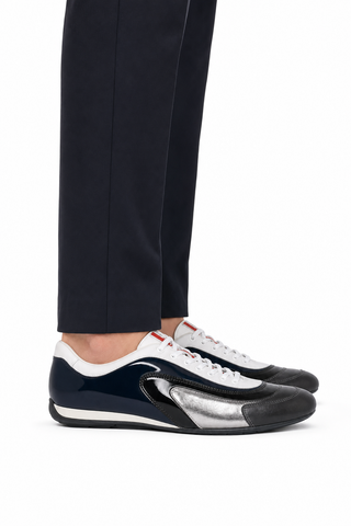 Prada Sports White Silver and Navy Sneakers 4E1890 (PRM34)-Dellamoda