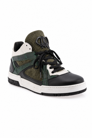 Dellamoda luxury image 02 · BLACK/ACRE/HUNTER GREEN/MONEY GREEN · 8452 Multi Material Sneaker · BLACK/ACRE/HUNTER GREEN/MONEY GREEN