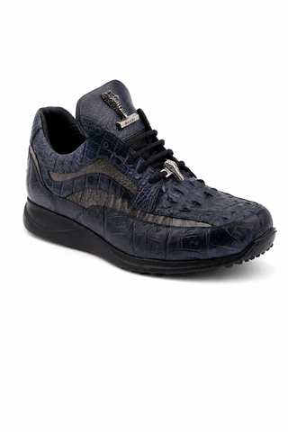Dellamoda luxury image 02 · WONDER BLUE/LIGHT GREY · 8453 Crocodile & Ostrich Sneaker · WONDER BLUE/LIGHT GREY