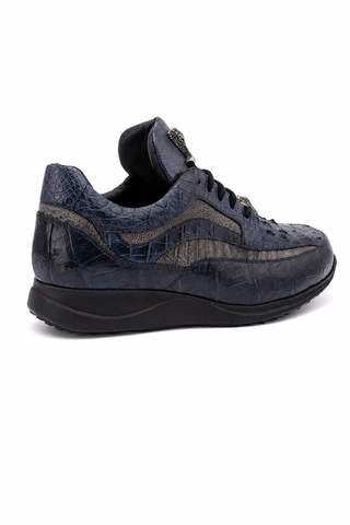Dellamoda luxury image 03 · WONDER BLUE/LIGHT GREY · 8453 Crocodile & Ostrich Sneaker · WONDER BLUE/LIGHT GREY