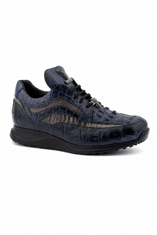 Dellamoda luxury image 04 · WONDER BLUE/LIGHT GREY · 8453 Crocodile & Ostrich Sneaker · WONDER BLUE/LIGHT GREY
