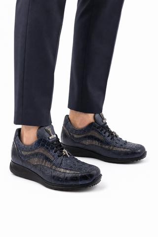 Dellamoda luxury image 06 · WONDER BLUE/LIGHT GREY · 8453 Crocodile & Ostrich Sneaker · WONDER BLUE/LIGHT GREY