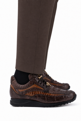 Dellamoda luxury image 06 · SPORT RUST/BRANDY · 8453 Crocodile & Ostrich Sneaker · SPORT RUST/BRANDY