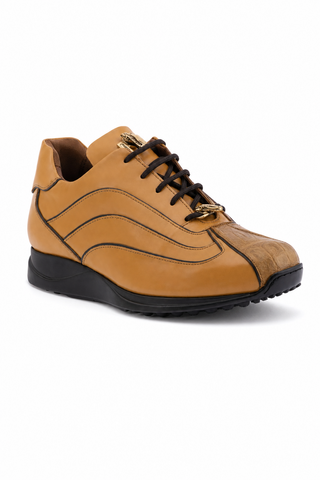 Dellamoda luxury image 02 · TOFFEE · 8479/1 Crocodile & Leather Sneaker · TOFFEE