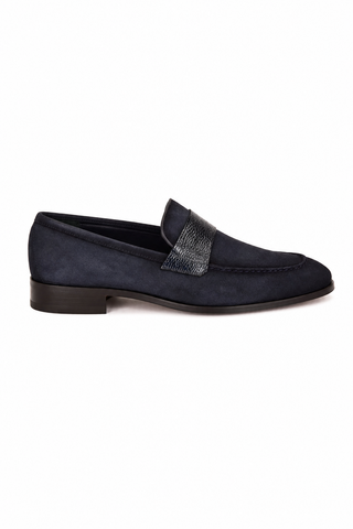 7425S Suede & Leather Loafer - Navy-Dellamoda