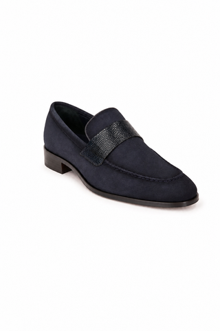 7425S Suede & Leather Loafer - Navy-Dellamoda
