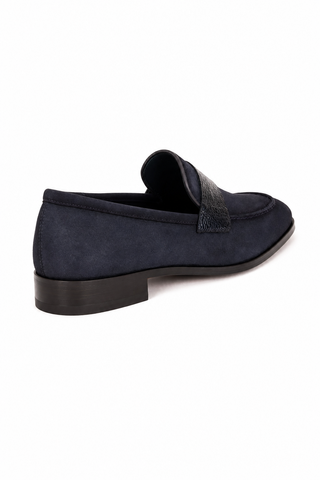 7425S Suede & Leather Loafer - Navy-Dellamoda