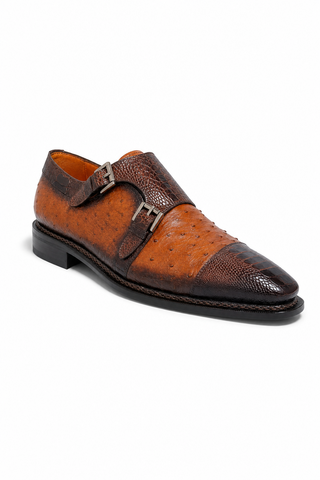 Dellamoda luxury image 02 · BROWN/BRANDY · Mezlan SX4957-SP Ostrich / Lizard Double Monk-Strap · BROWN/BRANDY