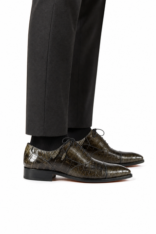 Dellamoda luxury image 06 · GRAY · Mezlan 13993-F Dublin Crocodile Cap-Toe Oxford · GRAY