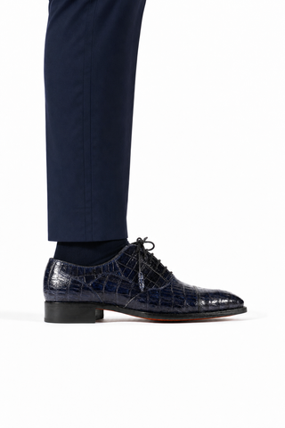 Dellamoda luxury image 06 · BLUE · Mezlan 13993-F Dublin Crocodile Cap-Toe Oxford · BLUE