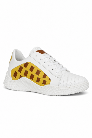 Dellamoda luxury image 02 · WHITE/YELLOW/WHISKEY · Mezlan 20605 Leather Casual Sneakers (MZ3633) · WHITE/YELLOW/WHISKEY