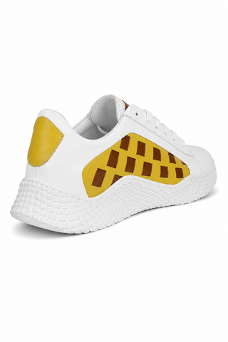 Dellamoda luxury image 03 · WHITE/YELLOW/WHISKEY · Mezlan 20605 Leather Casual Sneakers (MZ3633) · WHITE/YELLOW/WHISKEY