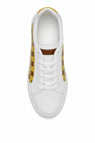 Dellamoda luxury image 05 · WHITE/YELLOW/WHISKEY · Mezlan 20605 Leather Casual Sneakers (MZ3633) · WHITE/YELLOW/WHISKEY