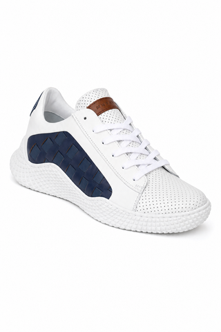 Dellamoda luxury image 02 · WHITE/NAVY/ELECTRIC BLUE · Mezlan 20605 Leather Casual Sneakers (MZ3633) · WHITE/NAVY/ELECTRIC BLUE