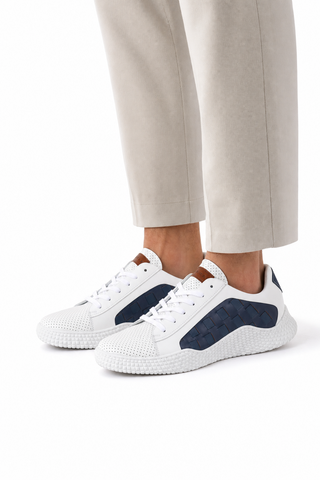 Dellamoda luxury image 06 · WHITE/NAVY/ELECTRIC BLUE · Mezlan 20605 Leather Casual Sneakers (MZ3633) · WHITE/NAVY/ELECTRIC BLUE