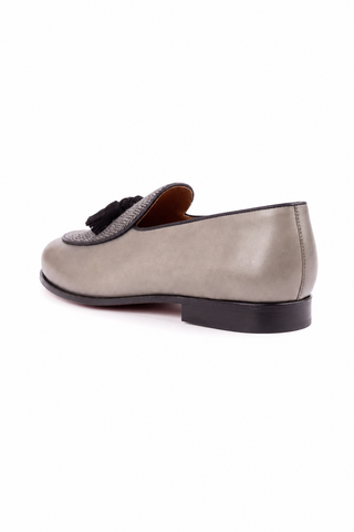 Dellamoda luxury image 03 · Ambrogio Bespoke Black & Gray Fabric / Suede / Leather Belgian Loafers (AMB2564)