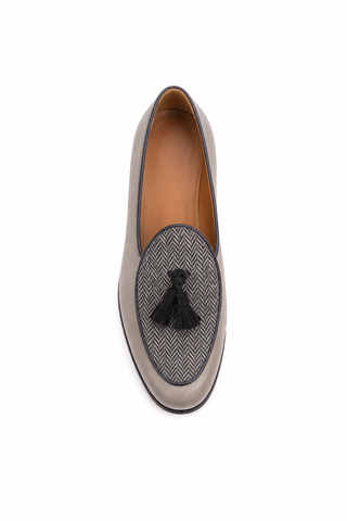 Dellamoda luxury image 05 · Ambrogio Bespoke Black & Gray Fabric / Suede / Leather Belgian Loafers (AMB2564)