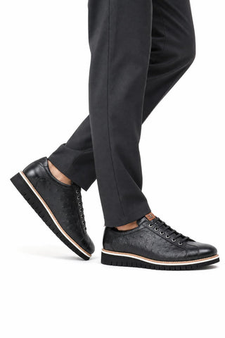 Dellamoda luxury image 06 · Corrente 4005 Ostrich Skin Sneaker - Black