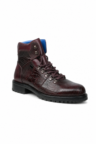 Dellamoda luxury image 02 · DARK BURGUNDY · Belvedere Como Ostrich & Leather Boot · DARK BURGUNDY