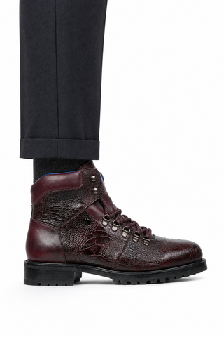 Dellamoda luxury image 06 · DARK BURGUNDY · Belvedere Como Ostrich & Leather Boot · DARK BURGUNDY