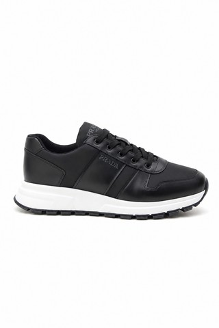 Dellamoda luxury image 01 · Prada 4E3463-3KYU Black Fabric / Leather Casual Sneakers (PRM1018)