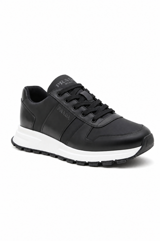 Dellamoda luxury image 02 · Prada 4E3463-3KYU Black Fabric / Leather Casual Sneakers (PRM1018)