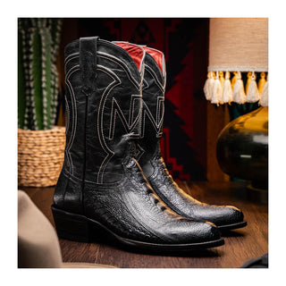 Marco Di Milano Denver Men's Shoes Black Exotic Ostrich Skin Cowboy Boot (MDM1215)