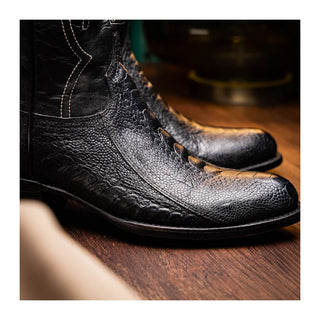 Marco Di Milano Denver Men's Shoes Black Exotic Ostrich Skin Cowboy Boot (MDM1215)