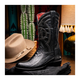 Marco Di Milano Denver Men's Shoes Black Exotic Ostrich Skin Cowboy Boot (MDM1215)