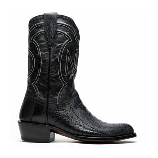 Marco Di Milano Denver Men's Shoes Black Exotic Ostrich Skin Cowboy Boot (MDM1215)