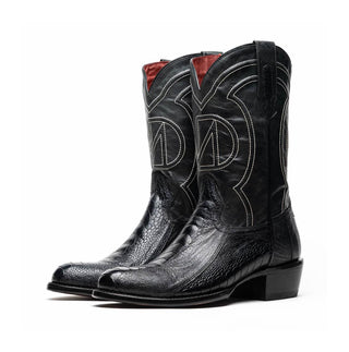 Marco Di Milano Denver Men's Shoes Black Exotic Ostrich Skin Cowboy Boot (MDM1215)