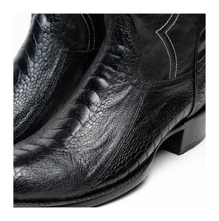 Marco Di Milano Denver Men's Shoes Black Exotic Ostrich Skin Cowboy Boot (MDM1215)