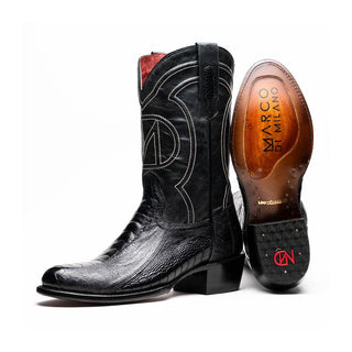 Marco Di Milano Denver Men's Shoes Black Exotic Ostrich Skin Cowboy Boot (MDM1215)