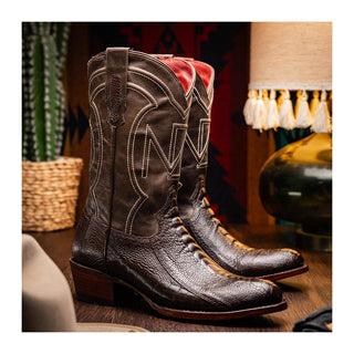 Marco Di Milano Denver Men's Shoes Brown Exotic Ostrich Skin Cowboy Boot (MDM1216)