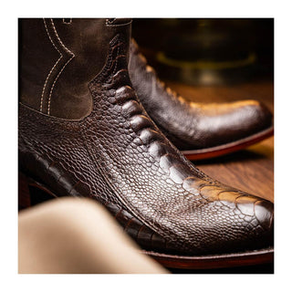 Marco Di Milano Denver Men's Shoes Brown Exotic Ostrich Skin Cowboy Boot (MDM1216)