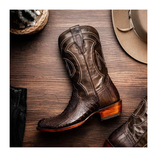 Marco Di Milano Denver Men's Shoes Brown Exotic Ostrich Skin Cowboy Boot (MDM1216)