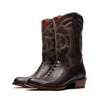 Marco Di Milano Denver Men's Shoes Brown Exotic Ostrich Skin Cowboy Boot (MDM1216)