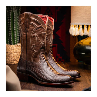Marco Di Milano Denver Men's Shoes Clear Brown Exotic Ostrich Skin Cowboy Boot (MDM1218)