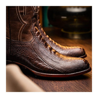 Marco Di Milano Denver Men's Shoes Clear Brown Exotic Ostrich Skin Cowboy Boot (MDM1218)