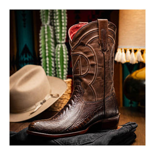 Marco Di Milano Denver Men's Shoes Clear Brown Exotic Ostrich Skin Cowboy Boot (MDM1218)