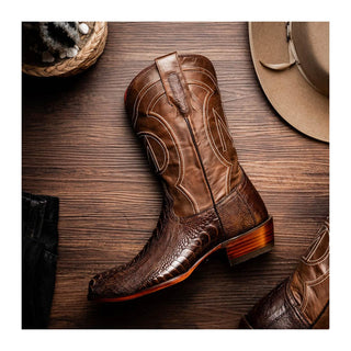 Marco Di Milano Denver Men's Shoes Clear Brown Exotic Ostrich Skin Cowboy Boot (MDM1218)