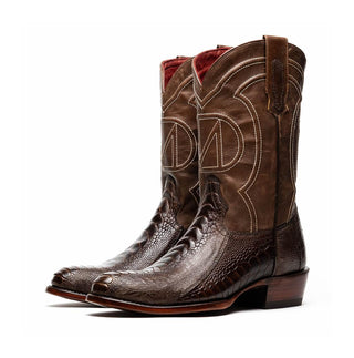 Marco Di Milano Denver Men's Shoes Clear Brown Exotic Ostrich Skin Cowboy Boot (MDM1218)