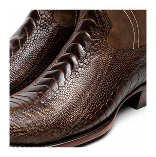 Marco Di Milano Denver Men's Shoes Clear Brown Exotic Ostrich Skin Cowboy Boot (MDM1218)