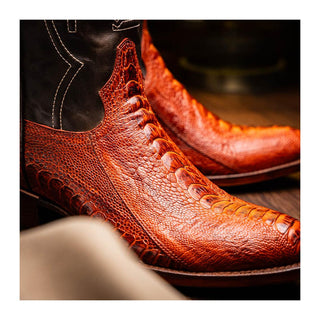 Marco Di Milano Denver Men's Shoes Rustic Cognac Exotic Ostrich Skin Cowboy Boot (MDM1219)