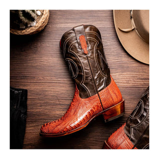 Marco Di Milano Denver Men's Shoes Rustic Cognac Exotic Ostrich Skin Cowboy Boot (MDM1219)