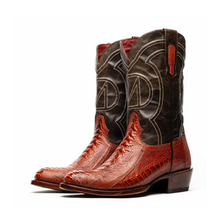 Marco Di Milano Denver Men's Shoes Rustic Cognac Exotic Ostrich Skin Cowboy Boot (MDM1219)