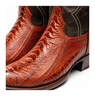 Marco Di Milano Denver Men's Shoes Rustic Cognac Exotic Ostrich Skin Cowboy Boot (MDM1219)