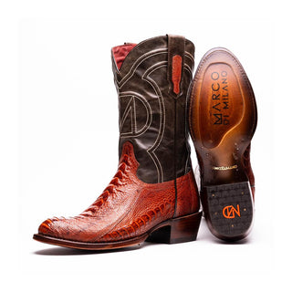 Marco Di Milano Denver Men's Shoes Rustic Cognac Exotic Ostrich Skin Cowboy Boot (MDM1219)