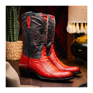 Marco Di Milano Denver Men's Shoes Red Exotic Ostrich Skin Cowboy Boot (MDM1216)