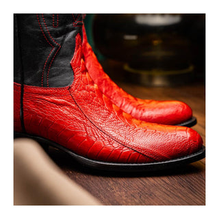 Marco Di Milano Denver Men's Shoes Red Exotic Ostrich Skin Cowboy Boot (MDM1216)